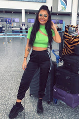 Green Rib High Neck Crop Top - Talina-Crop Tops