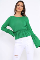 Green Rib Ruffle Top - Alaria-Tops