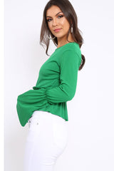 Green Rib Ruffle Top - Alaria-Tops