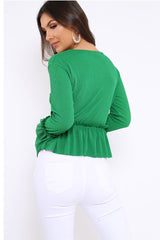 Green Rib Ruffle Top - Alaria-Tops