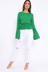 Green Rib Ruffle Top - Alaria-Tops