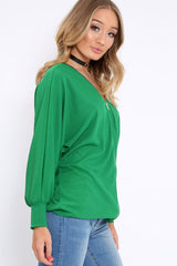 Green Ribbed Oversized Zip Front Top - Rabecca-Tops