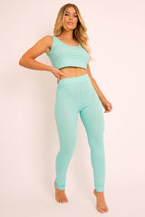 Green Ribbed Vest Leggings Loungewear Co-ord - Charlee-Loungewear