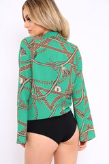 Green Rope Print Plunge Bodysuit - Jani-Bodysuits