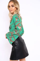 Green Rope Print Plunge Bodysuit - Jani-Bodysuits