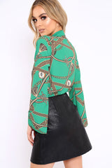 Green Rope Print Plunge Bodysuit - Jani-Bodysuits