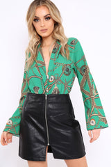 Green Rope Print Plunge Bodysuit - Jani-Bodysuits