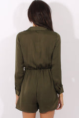 Green Satin Plunge Knot Playsuit - Candy-Playsuits