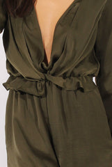 Green Satin Plunge Knot Playsuit - Candy-Playsuits