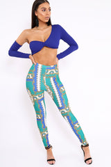 Green Scarf Print Leggings - Lilyan-Trousers