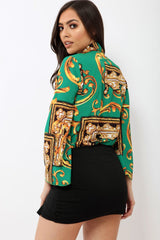 Green Scarf Print Plunge Bodysuit - Cindy-Lou-Bodysuits