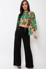 Green Scarf Print Plunge Top - Hatty-Tops