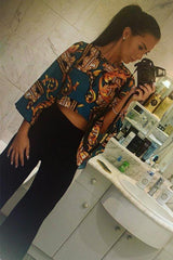 Green Scarf Print Plunge Top - Hatty-Tops