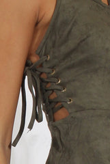 Green Side Tie Up Suede Dress - April-Dresses