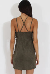 Green Side Tie Up Suede Dress - April-Dresses