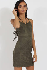 Green Side Tie Up Suede Dress - April-Dresses
