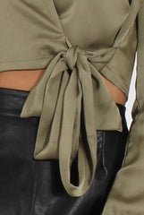 Green Silk Wrap Crop Top - Danielle-Crop Tops