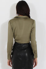 Green Silk Wrap Crop Top - Danielle-Crop Tops