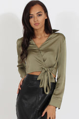 Green Silk Wrap Crop Top - Danielle-Crop Tops