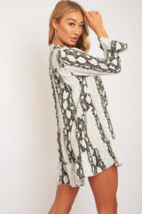 Green Snake Plunge Tiered Detail Dress - Kaiya-Dresses