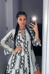 Green Snake Plunge Tiered Detail Dress - Kaiya-Dresses