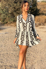 Green Snake Plunge Tiered Detail Dress - Kaiya-Dresses