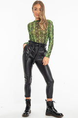 Green Snake Print Mesh Long Sleeve Top - Marisela-Tops