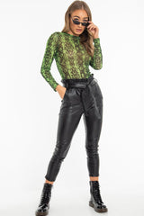 Green Snake Print Mesh Long Sleeve Top - Marisela-Tops