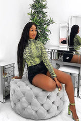 Green Snake Print Mesh Long Sleeve Top - Marisela-Tops