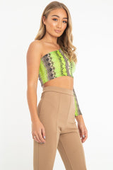 Green Snake Print One Sleeve Crop Top - Preesha-Crop Tops
