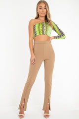 Green Snake Print One Sleeve Crop Top - Preesha-Crop Tops
