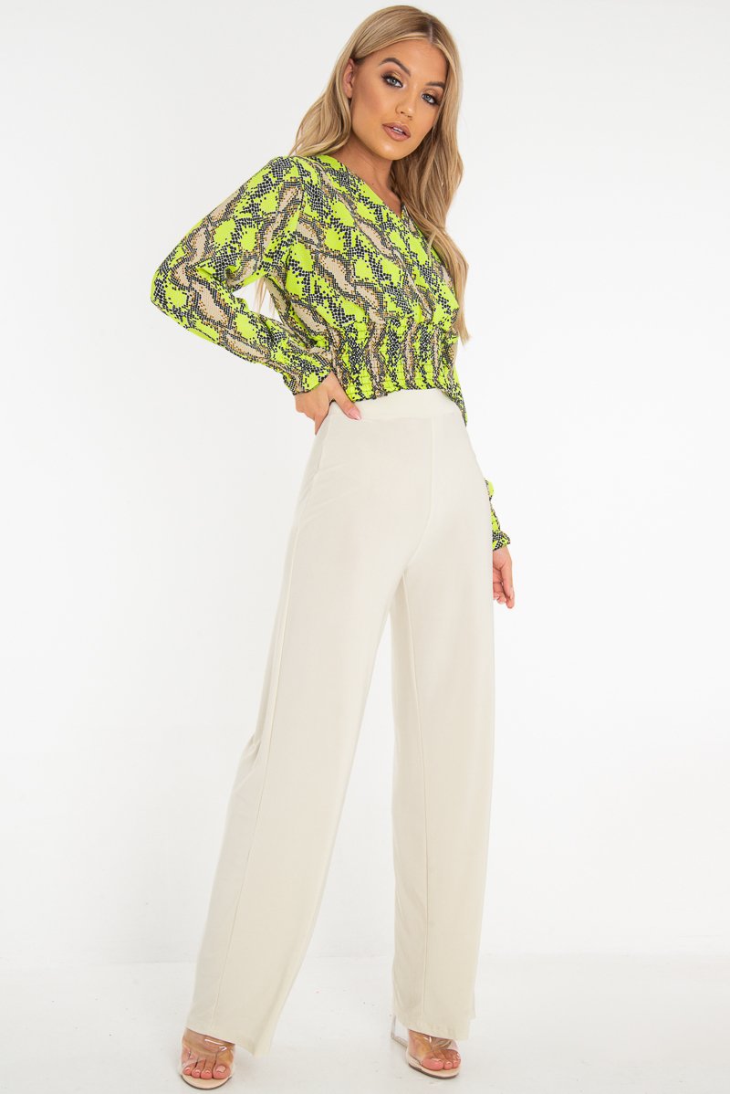 Green Snake Print Plunge Shirred Waist Blouse - Athena-Blouse
