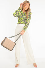 Green Snake Print Plunge Shirred Waist Blouse - Athena-Blouse