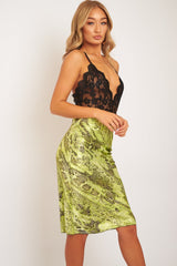 Green Snake Satin Midi Skirt - Klover-Skirts
