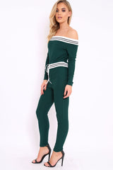 Green Sports Trim Bardot Jumpsuit - Millie-Jumpsuits