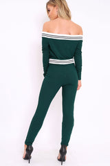 Green Sports Trim Bardot Jumpsuit - Millie-Jumpsuits