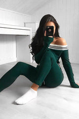 Green Sports Trim Bardot Jumpsuit - Millie-Jumpsuits