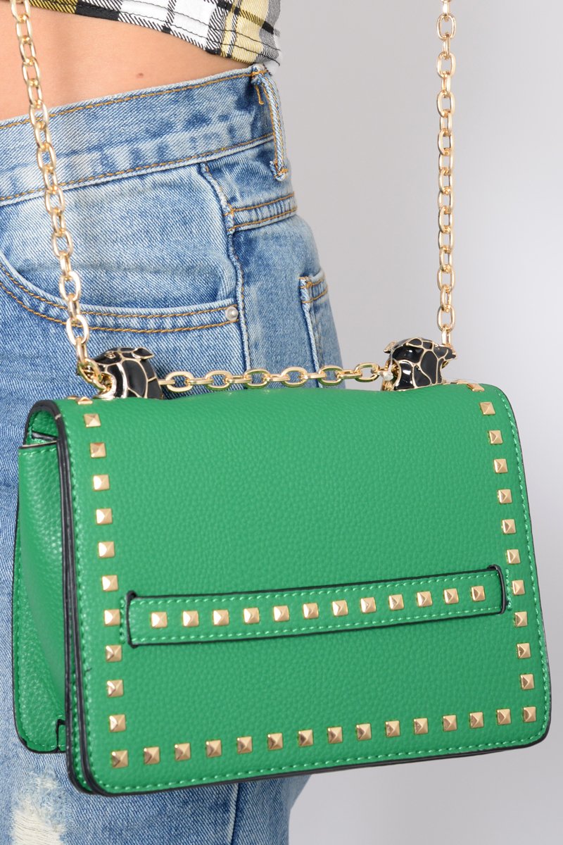 Green Studded Animal Head Clutch Bag -Mona-Bags