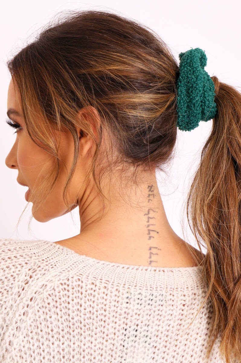 Green Teddy Hair Scrunchie - Bassy-Hair