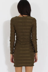Green Textured V Neck Bodycon Dress - Salome-Dresses