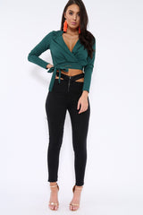 Green Tie Belt Blazer Top - Liyla-Tops