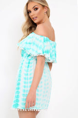 Green Tie Dye Bardot Dress - Allyn-Dresses