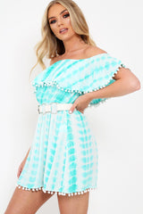 Green Tie Dye Bardot Dress - Allyn-Dresses