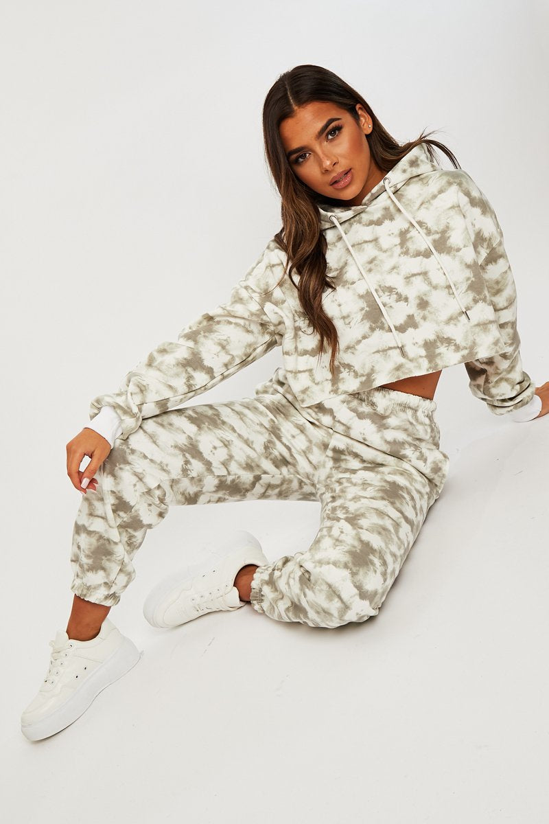 Green Tie Dye Cropped Oversized Hoodie and Joggers Co-ord - Karenza-Loungewear