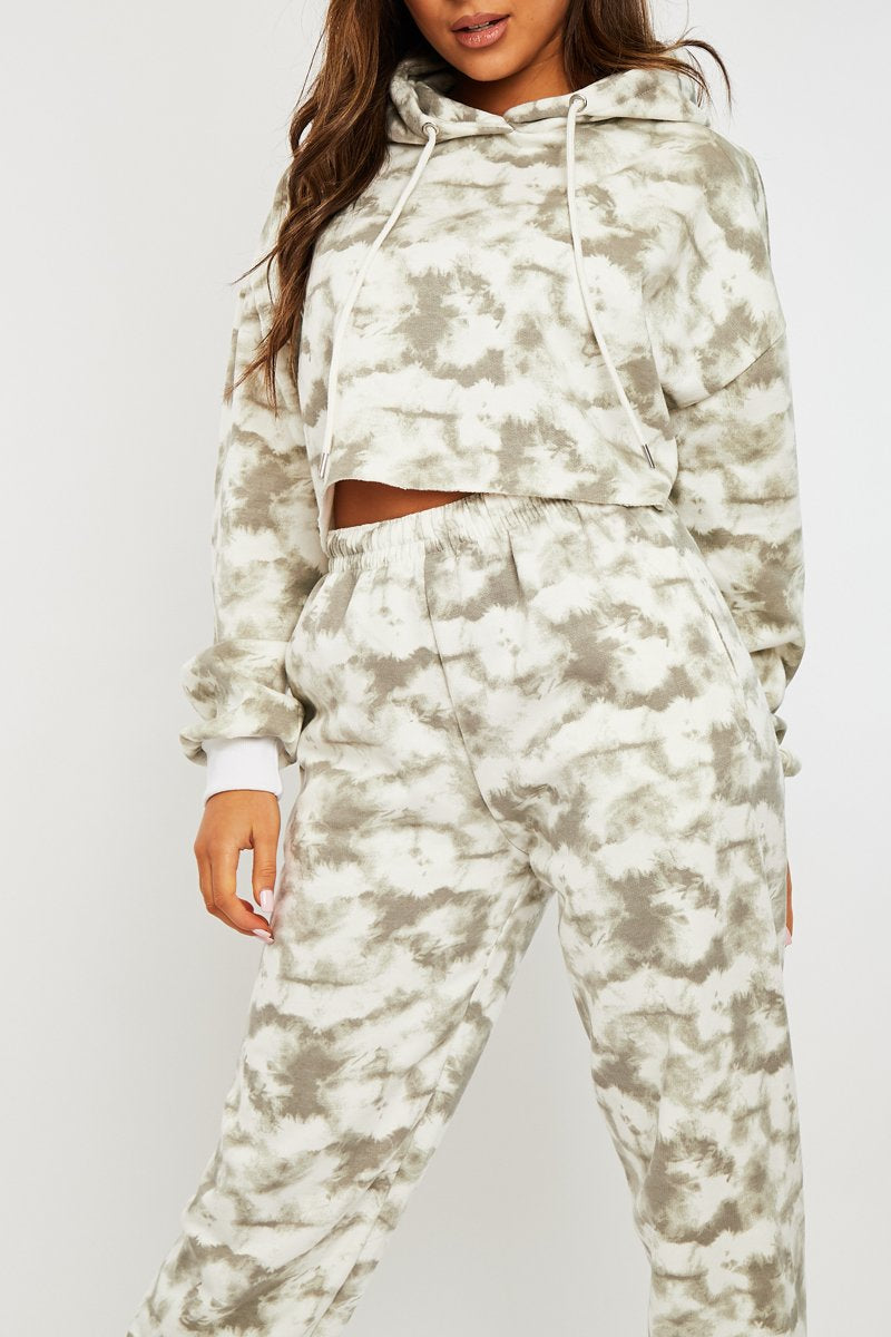 Green Tie Dye Cropped Oversized Hoodie and Joggers Co-ord - Karenza-Loungewear