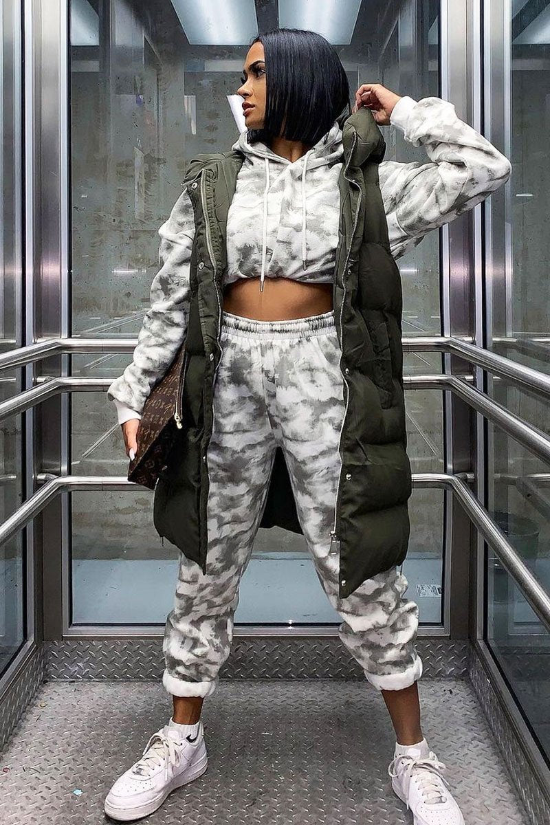 Green Tie Dye Cropped Oversized Hoodie and Joggers Co-ord - Karenza-Loungewear
