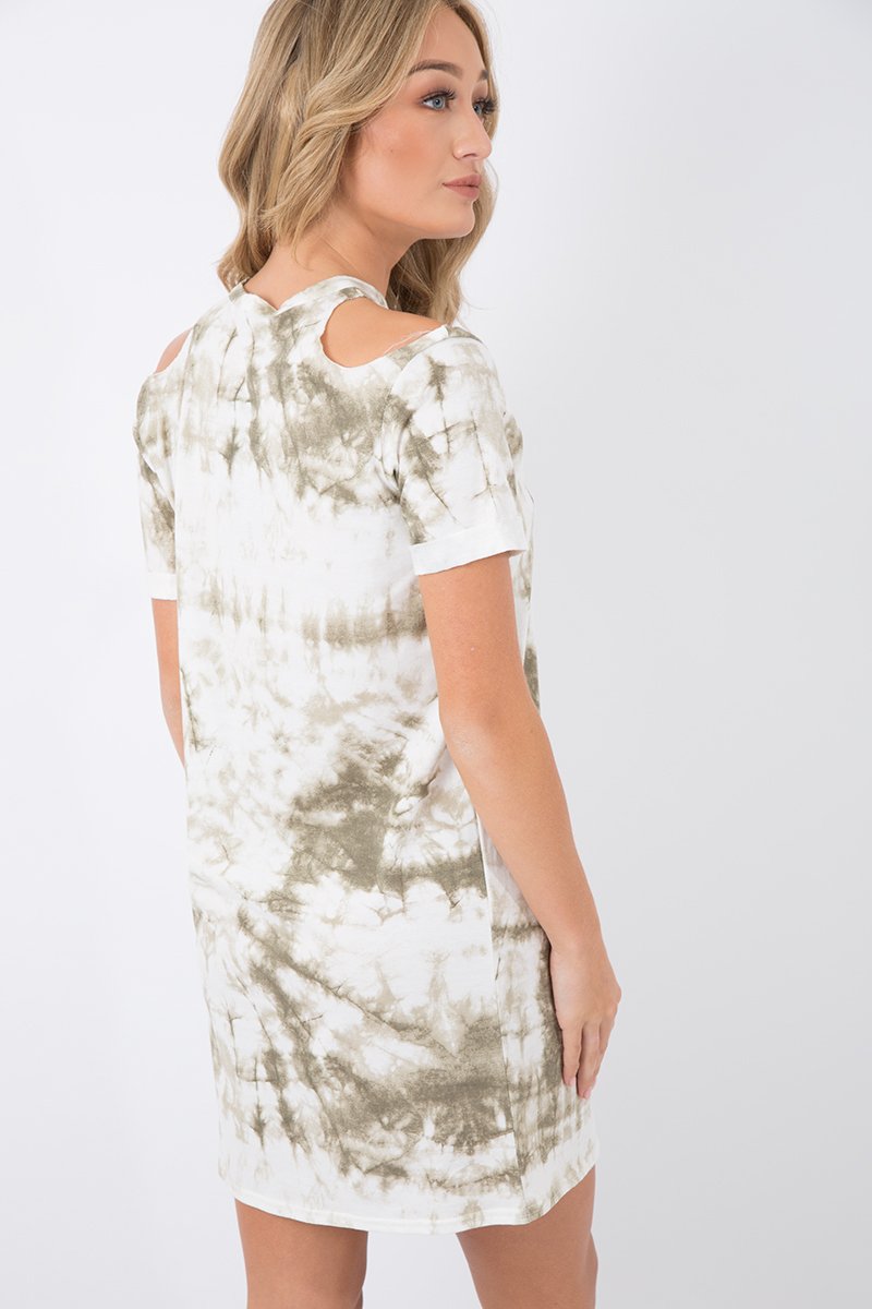 Green Tie Dye 'Living The Dream' Cold Shoulder T-Shirt Dress - Melie-Dresses