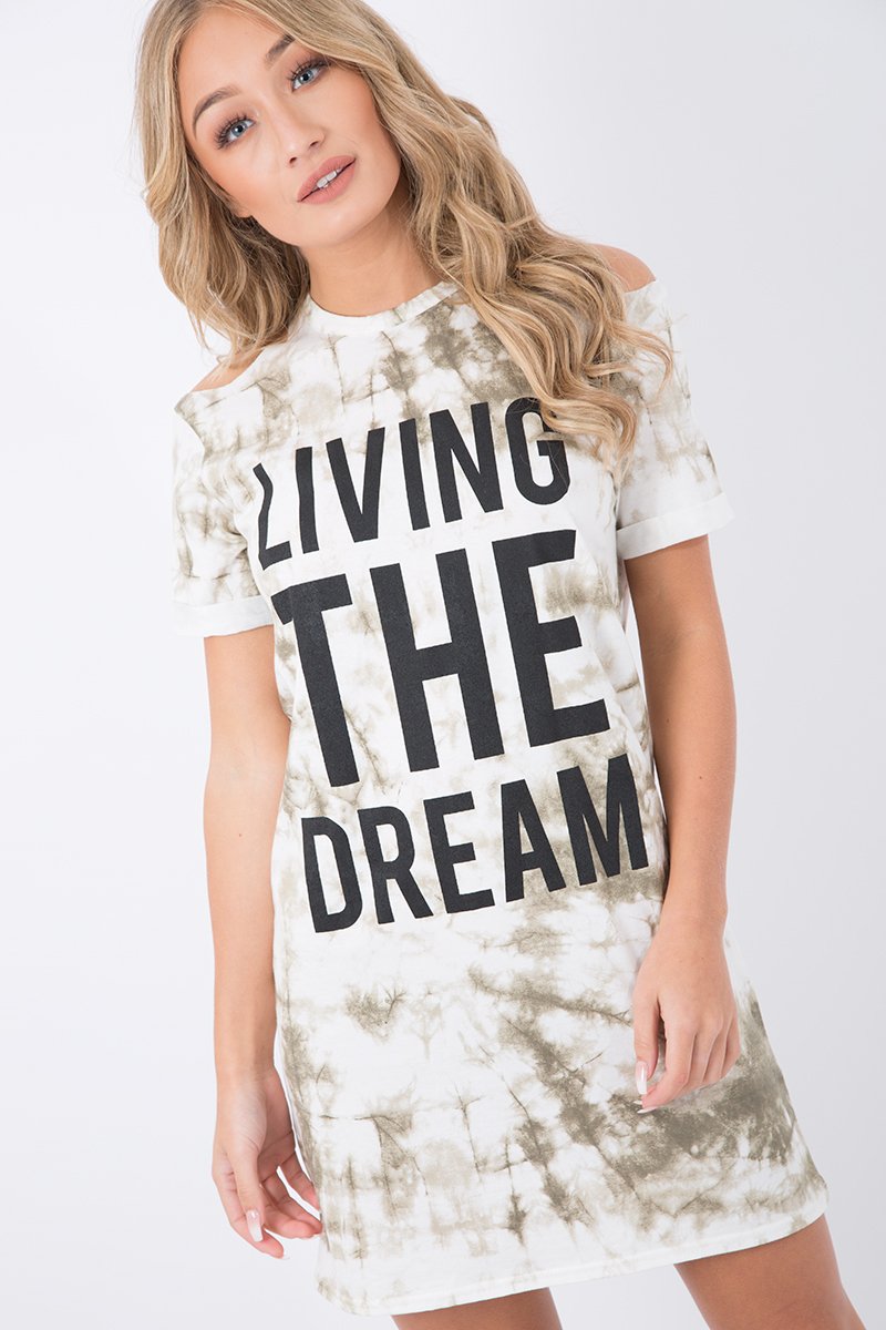 Green Tie Dye 'Living The Dream' Cold Shoulder T-Shirt Dress - Melie-Dresses
