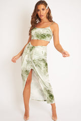 Green Tie Dye Midi Skirt and Crop Top Co-ord - Lisa-Co-ords