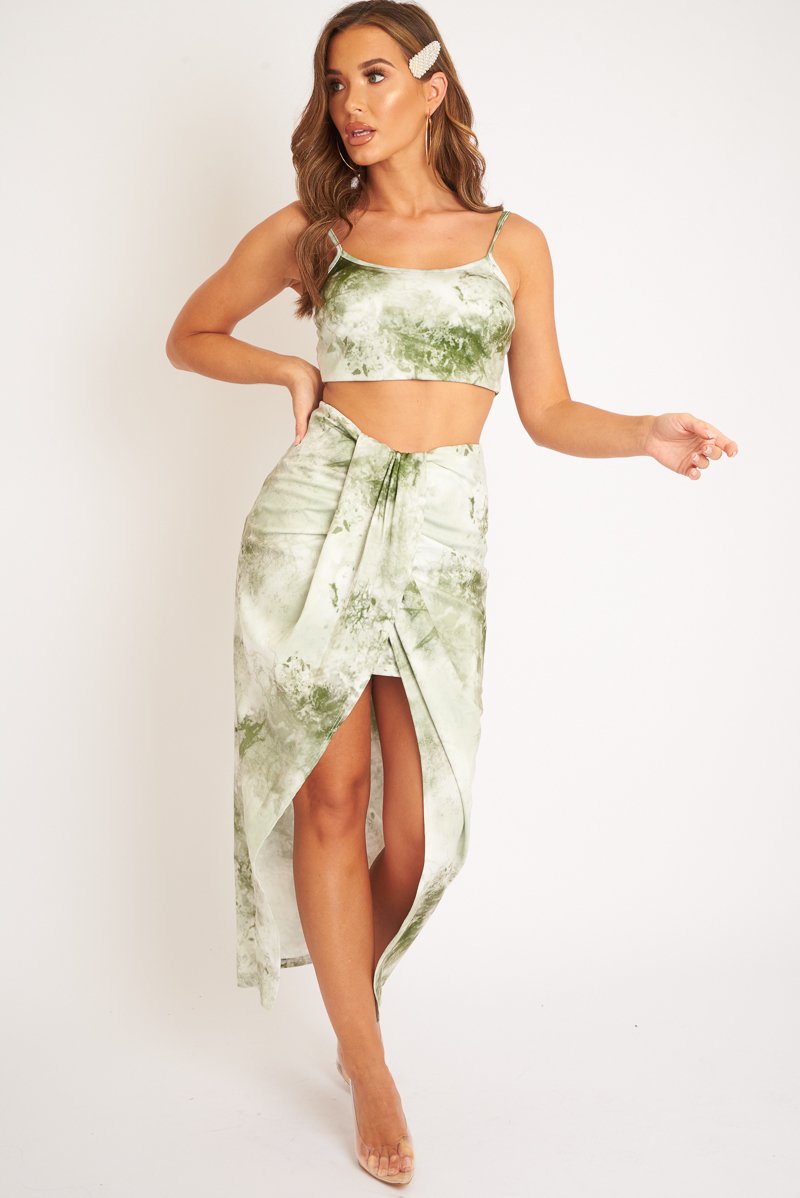Green Tie Dye Midi Skirt and Crop Top Co-ord - Lisa-Co-ords